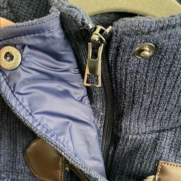 Lands End Blue Toggle Knit Puffer Coat with Removable Hood - Picture 6 of 9